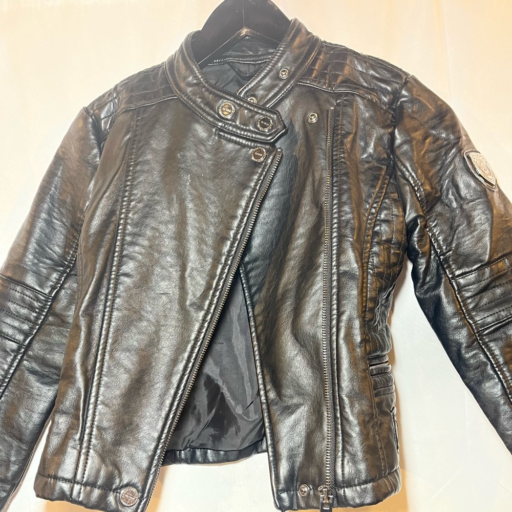 Urban Republic Girls Faux Black Leather Moto Jacket Size S 7/8 - Picture 2 of 13